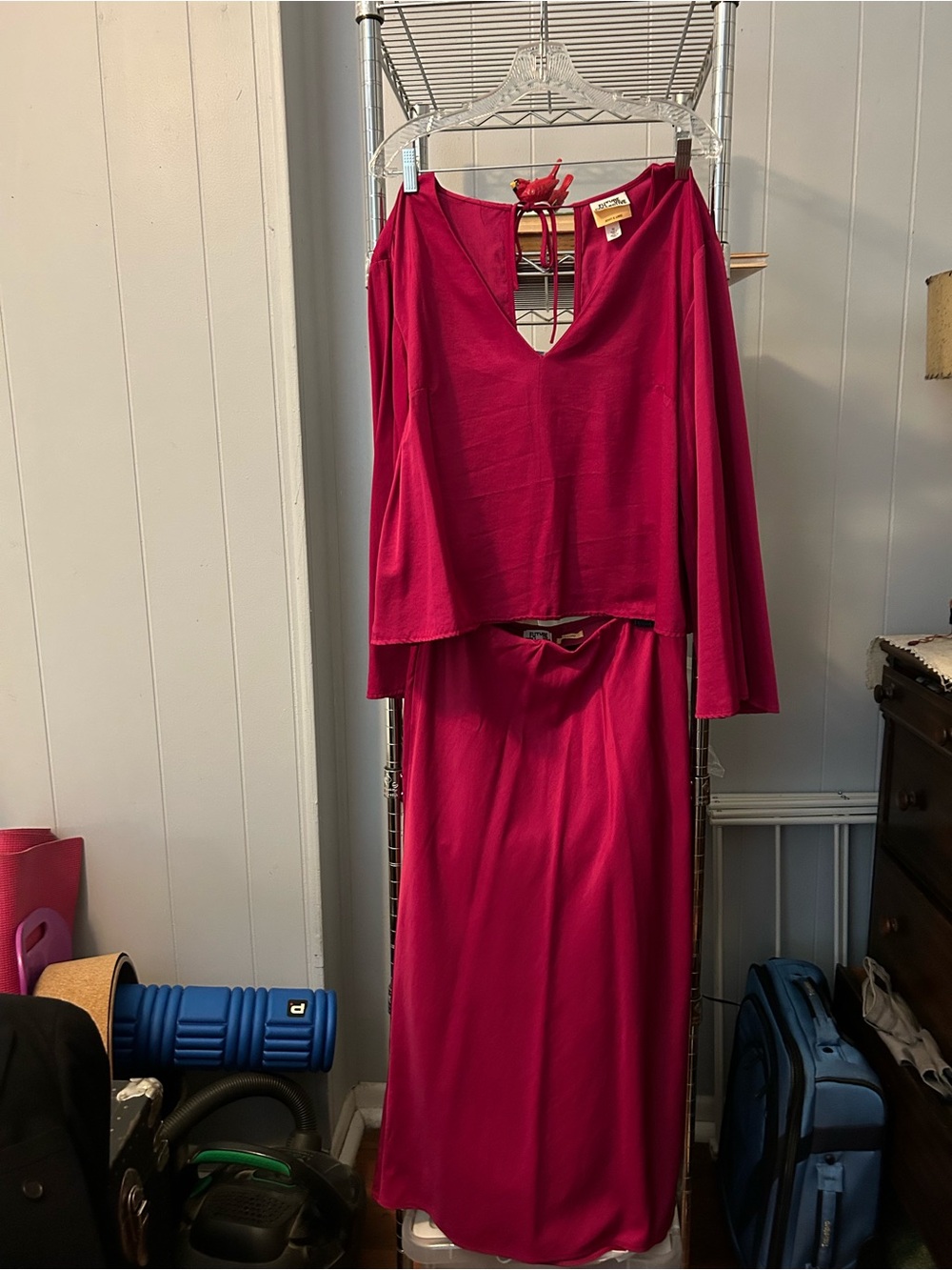Future Collective Women’s Fuchsia Maxi Skirt Set with V-Neck Top and Open Back